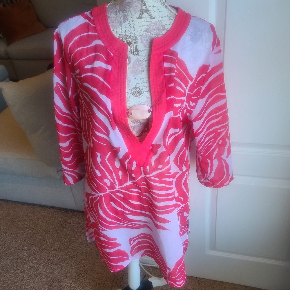 Club Z Collection Pink and White Leaf Print Swim Coverup